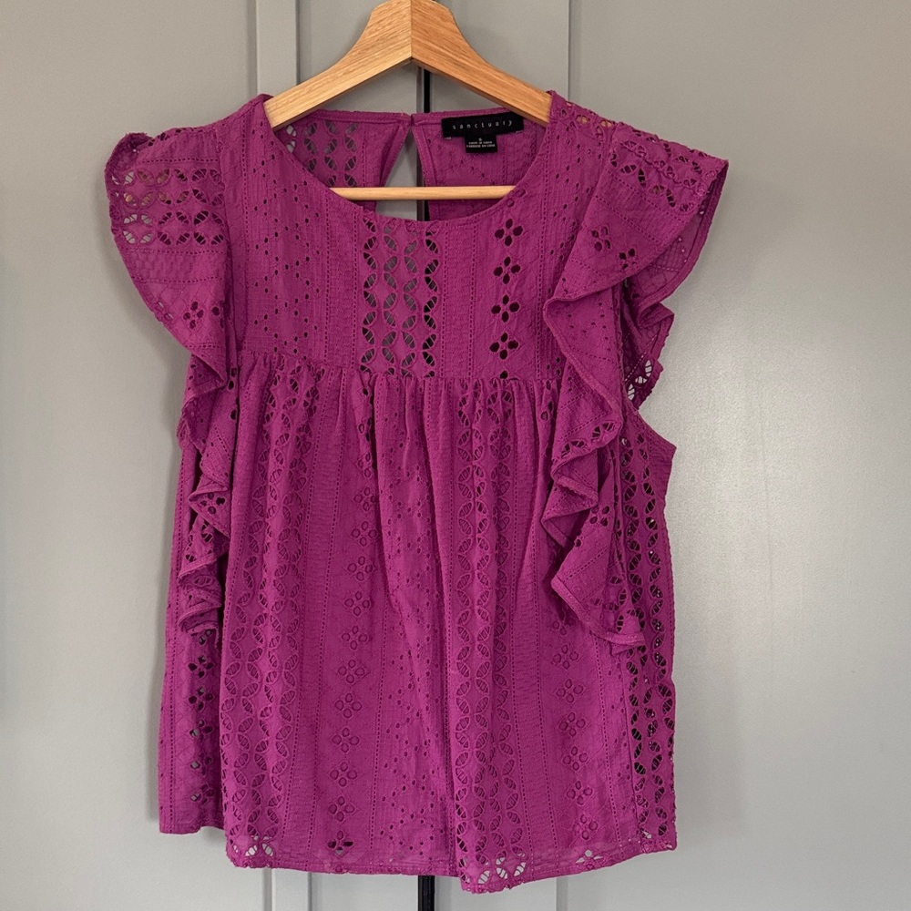 Sanctuary Magenta Eyelet Ruffle Blouse